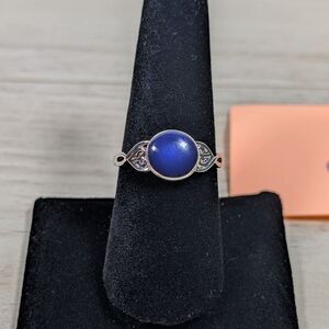 Blue Mood Ring Silver Tone Cat Eye Cabochon Ring Size 8 Vintage Style